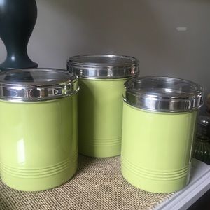Set of 3 green metal canisters